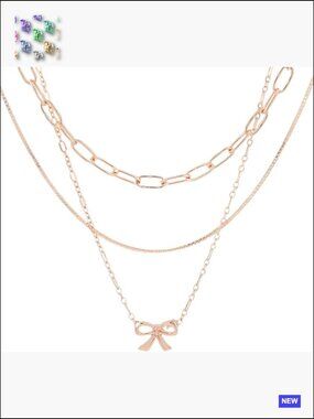 3 Piece Layered Necklace Set Gold Bow Heart Pendant Dainty Jewelry Gift